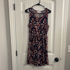 French Grey Navy and Burgundy Floral Mini Dress